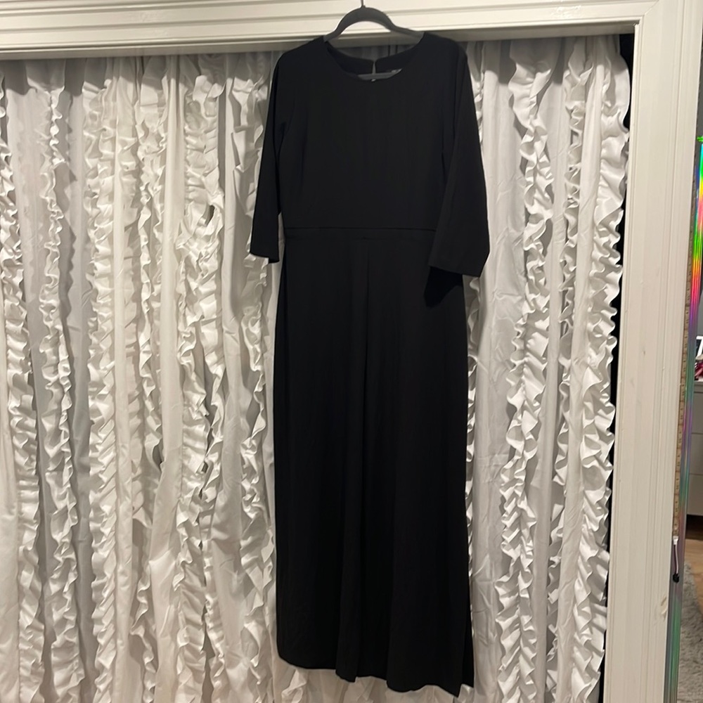Simply Vera Nwot - dressy wide leg jumpsuit with lace inset on legs black large